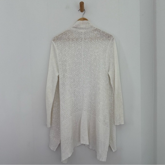 Eileen Fisher cream cotton linen open front draped cardigan - Medium - Picture 4 of 7